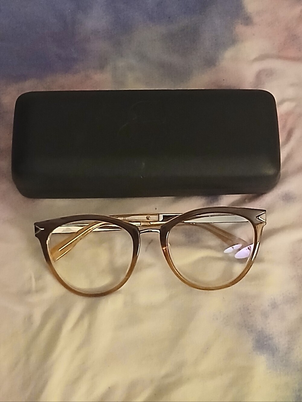 Tortoiseshell Round Browline Glasses with Case
